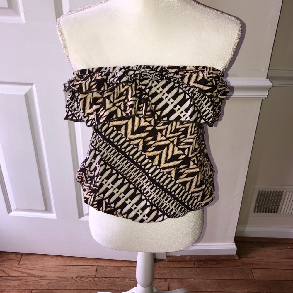 Brown & white strapless top